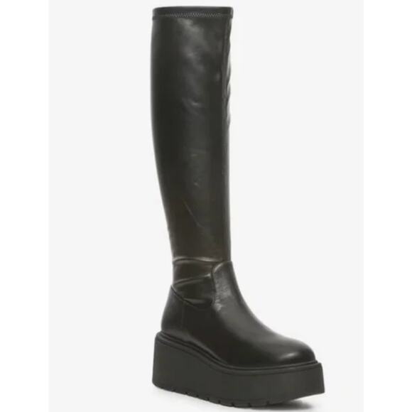 Steve Madden Kizam Platform Wedge Boots 8 NWT Tall High Black Glam Goth 90s Y2K - Picture 2 of 12